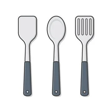 Set Of Stainless Steel Kitchen Spatula Vector Icon Illustration. Kitchen Ut.. Stock Illustration