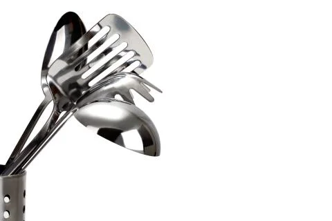Set of stainless steel kitchenware Stock Photos