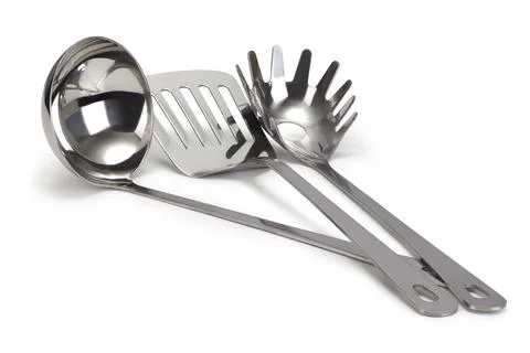 Set of stainless steel kitchenware Stock Photos