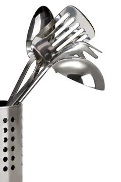 Set of stainless steel kitchenware Stock Photos