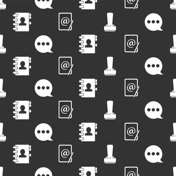 Set Stamp, Speech bubble chat, Address book and Mail and e-mail on seamless p Illustrazione stock