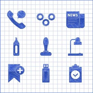 Set Stamp, USB flash drive, Completed task, Table lamp, Bookmark, Marker pen, 스톡 일러스트