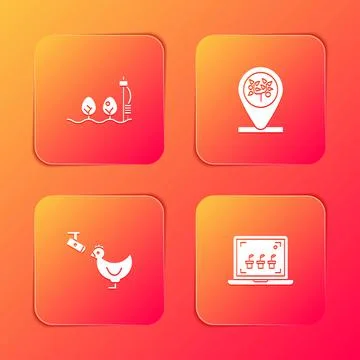 Set Standalone sensor and plant, Location tree, Chicken farm camera and Smart Illustrazione stock