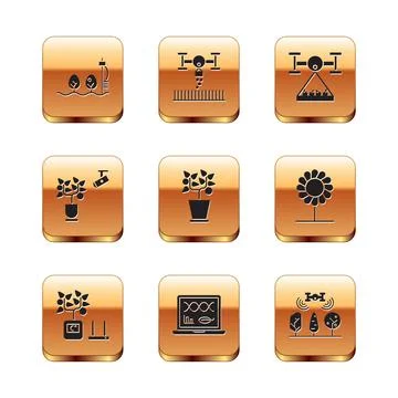 Set Standalone sensor and plant, Smart farming technology, Genetic engineering Stock Illustration