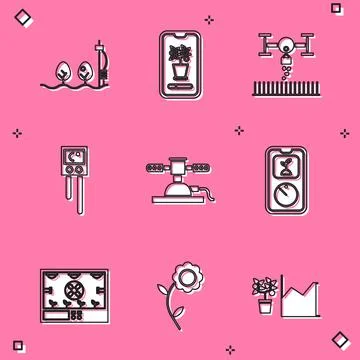 Set Standalone sensor and plant, Smart control farming system, with drone Illustrazione stock