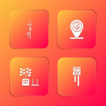 Set Standalone sensor, Location tree, Smart farming technology and Temperature Stock Illustration