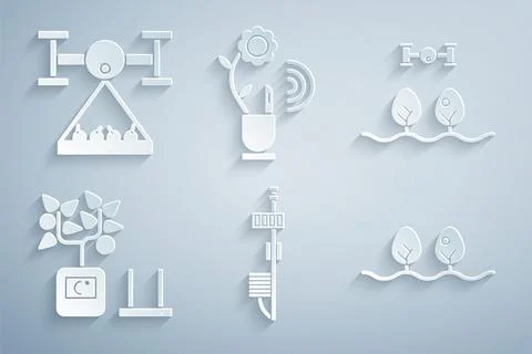 Set Standalone sensor, Smart farm with drone, farming technology, Plant, and Stock Illustration