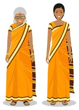 Set of standing together old and young indian woman Stock Illustration
