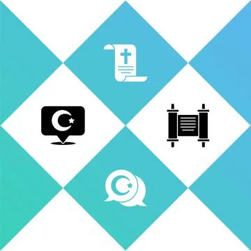 Set Star and crescent, , Decree, paper, parchment, scroll and icon. Vector Illustrazione stock