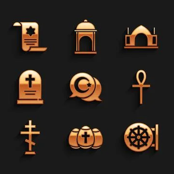 Set Star and crescent, Easter egg, Dharma wheel, Cross ankh, Christian cros.. Stock Illustration