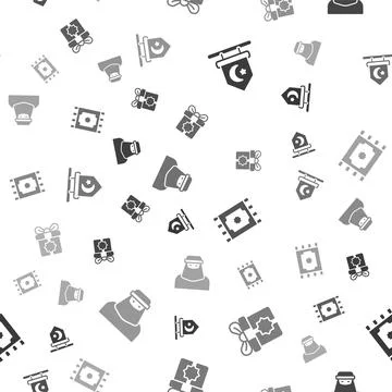 Set Star and crescent, Gift box, Traditional carpet and Muslim woman in niqab on Stock Illustration