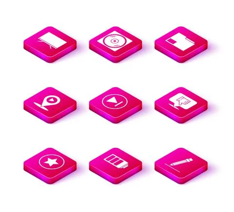 Set Star, Battery charge level indicator, Digital media play with location, Fast Illustrazione stock