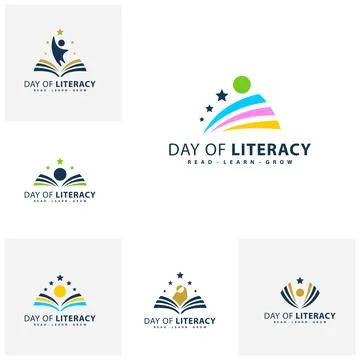 Set of Star Book with people logo vector template. Creative Book star with .. Ilustração Stock