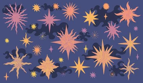Set star celestial background. Drawing element collection flat cartoon. Space Stock Illustration