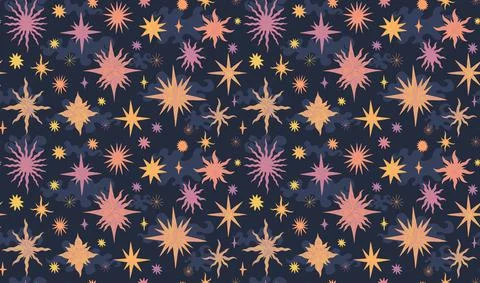 Set star celestial seamless pattern background. Drawing element collection flat Stock Illustration