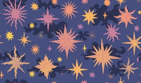 Set star celestial seamless pattern background. Drawing element collection flat Stock Illustration
