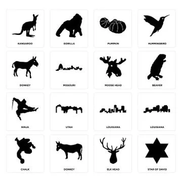 Set of star david, elk head, chalk, louisiana, ninja, moose donkey, pumpkin,  무료 스톡 일러스트