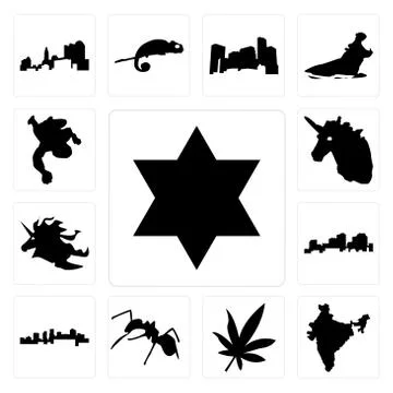 Set of star david, india, marijuana leaf, ant, arkansas, louisiana outline on 무료 스톡 일러스트