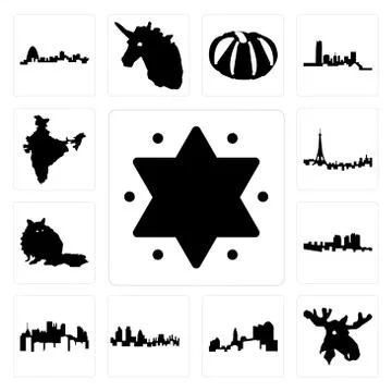 Set of star david, moose head, ohio, london skyline, pennsylvania state, hait Free Stock Illustration