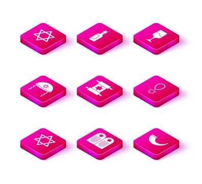 Set Star of David, Tombstone with star david, Jewish kippah, Torah scroll, .. Stock Illustration