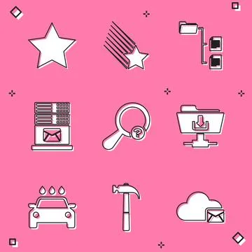Set Star, Falling star, Folder tree, Mail server, Unknown search and FTP folder Stock Illustration