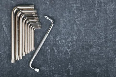 Set of star keys on a gray background with copy space Stock Photos