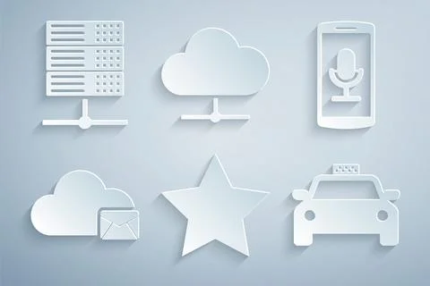 Set Star, Mobile recording, Cloud mail server, Taxi car, Network cloud conn.. Illustrazione stock