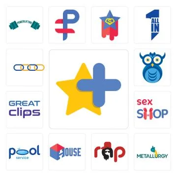 Set of star plus, metallurgy, rap, house, pool service, sex shop, great clips Illustrazione stock gratuita