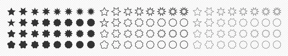 Set of star shapes. Polygonal elements. Black and outline geometric design .. Stock Illustration