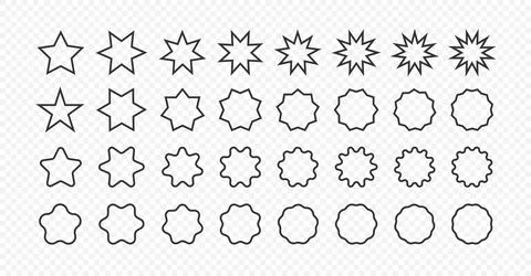 Set of star shapes. Polygonal elements. Outline geometric design symbol on .. Stock Illustration