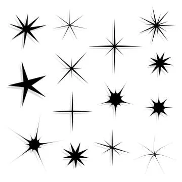 Set of Star Sparkle Shape Symbol and Icon Vector illustration. Stock Illustration