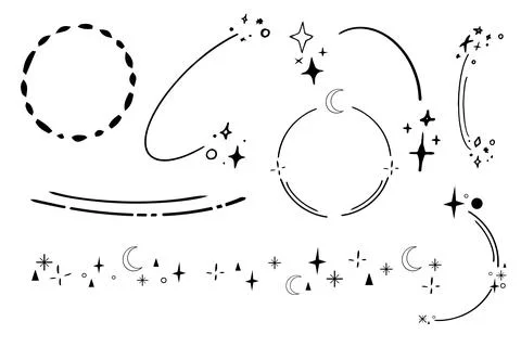 Set star sparkle silhouette celestial line frames abstract shape borders 库存插图