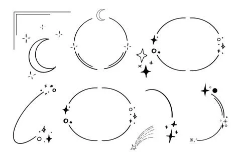 Set star sparkle silhouette celestial line frames abstract shape borders 库存插图