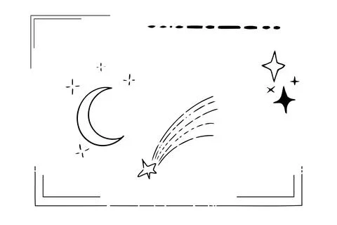 Set star sparkle silhouette celestial line frames abstract shape borders 库存插图