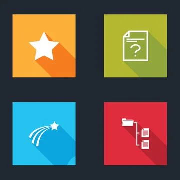 Set Star, Unknown document, Falling star and Folder tree icon. Vector Stock Illustration
