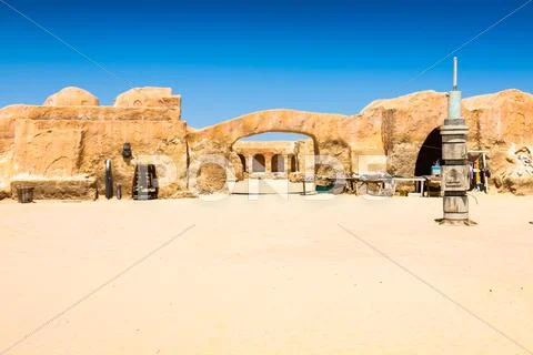 Set for the star wars movie still stands in the tunisian desert near tozeur. Stock Photos