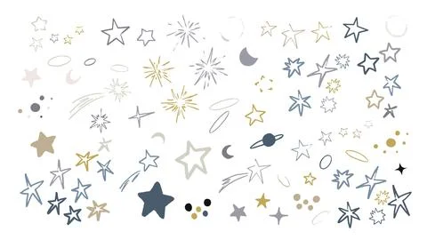 Set of stars, comets and space objects Illustrazione stock