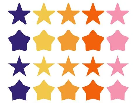 Set of stars of different shapes, flat design, bright colors Stock Illustration