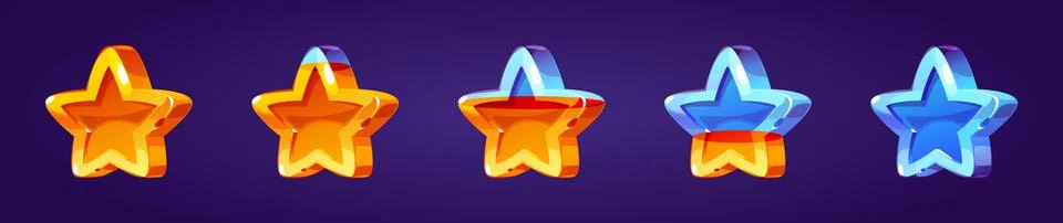Set of stars, game elements from full to empty row 库存插图