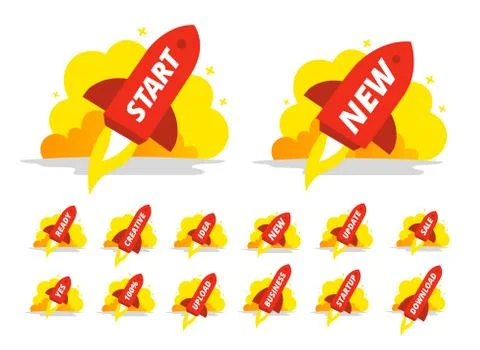 Set start red rocket color illustration. The startup. Starting a business. Stock Illustration