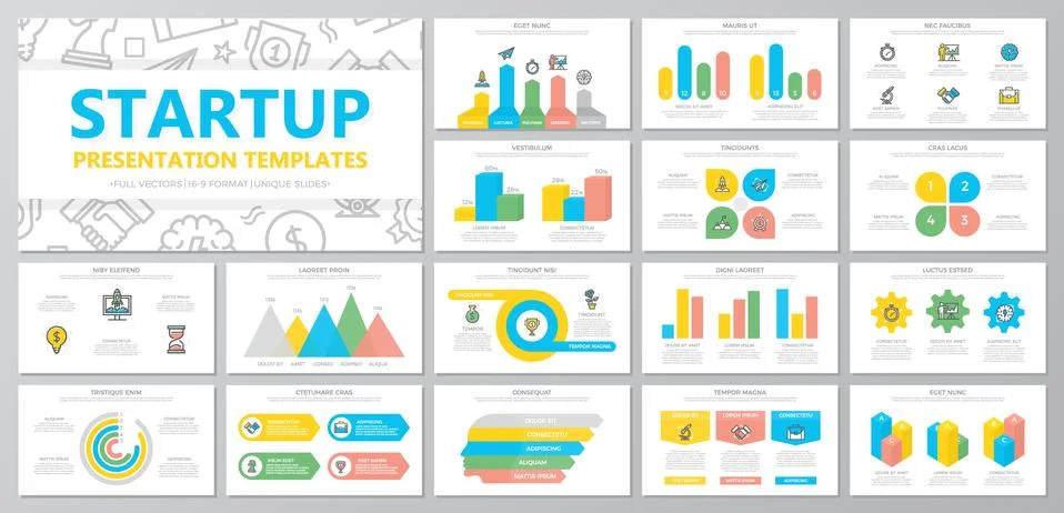 Set of startup and business elements for multipurpose presentation template Illustrazione stock