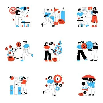 Set of Startup and Launch Flat Illustrations Stock Illustration