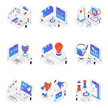 Set of Startup Isometric Illustrations Stock Illustration
