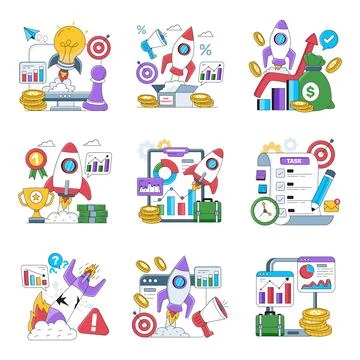 Set of Startup Technology Flat Illustrations Stock Illustration