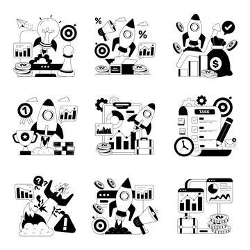 Set of Startup Technology Solid Illustrations Stock Illustration