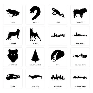 Set of state texas, colorado, train, taco, wolf face, , cheetah, frog, frog i 無料イラスト素材