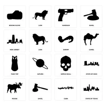 Set of state texas, cuba, moose, simple skull, tank top, shrimp, new jersey,  Illustrazione stock gratuita