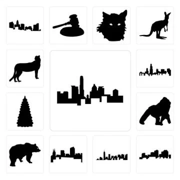 Set of state texas outline on white background, louisiana manhattan colorado 스톡 일러스트