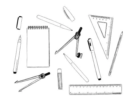 Set of stationary , hand draw element sketch vector. Stock Illustration
