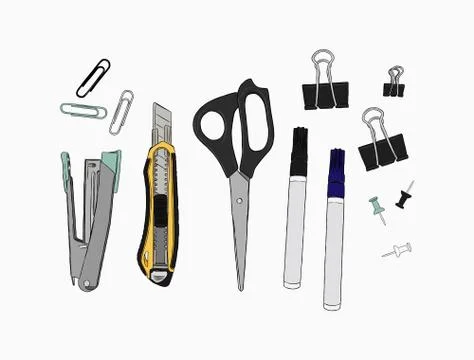 Set of stationary , hand draw element sketch vector. Stock Illustration